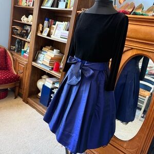 Evan Picone Satin Velour Circle Pleated Dress with Bow Waist
